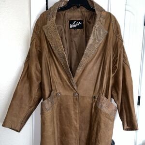 Vtg. WINLIT Western Cowgirl Brown Leather, snakeskin Trench Coat Duster Jacket M